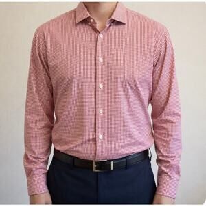 Hugo Boss Printed Dress Shirt Slim Res Checkered Men’s 17 Collared Button Down